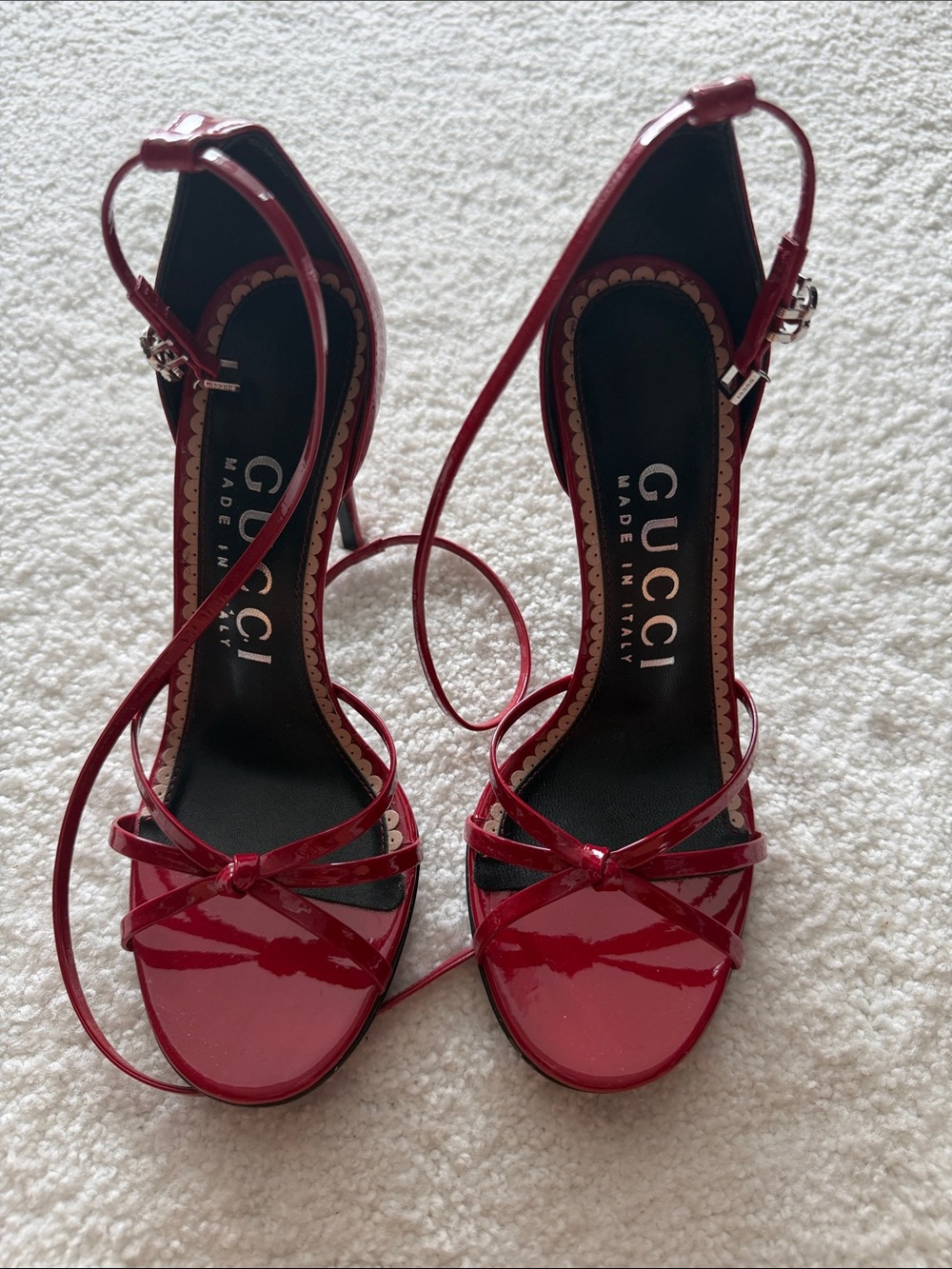 Gucci Burgundy Patent Leather Strappy Heels 36.5